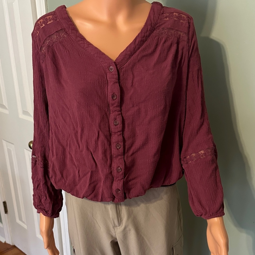 Lane Bryant Maroon Button-Up Blouse